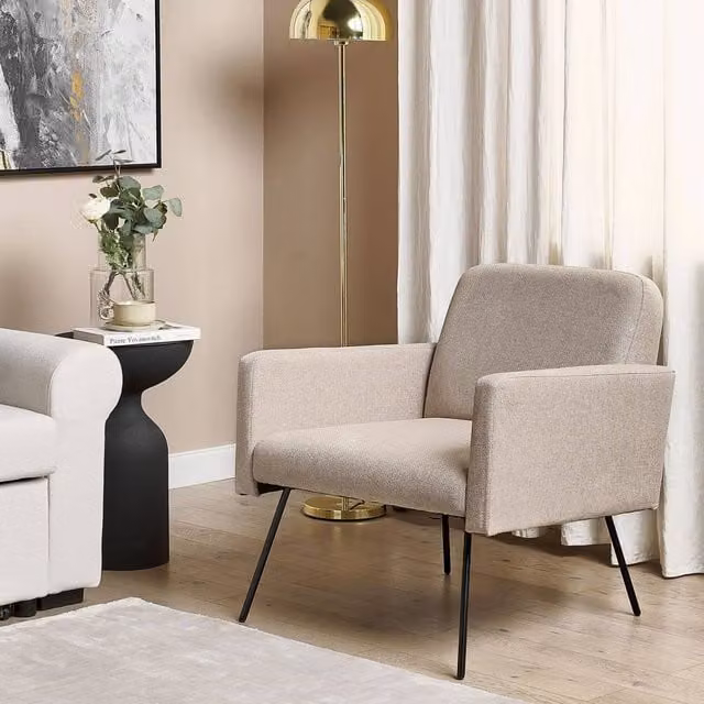 NovaHome Retro Armchair in Beige Fabric with Black Metal and Wood Frame
