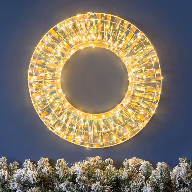Christow Iridescent Light Up Christmas Wreath with Warm White LED Door Decoration, Large 50cm