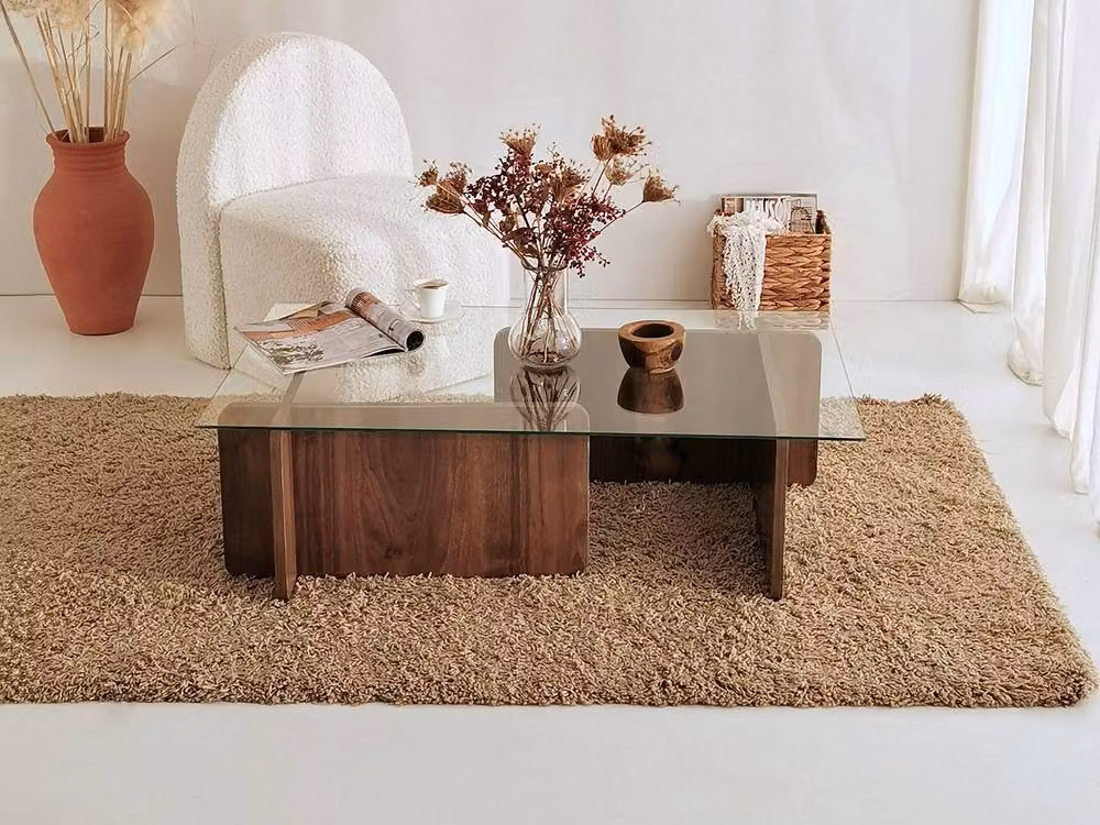 Vente-unique AZRA Modern Rectangular Tempered Glass Coffee Table in Transparent and Natural – 4
