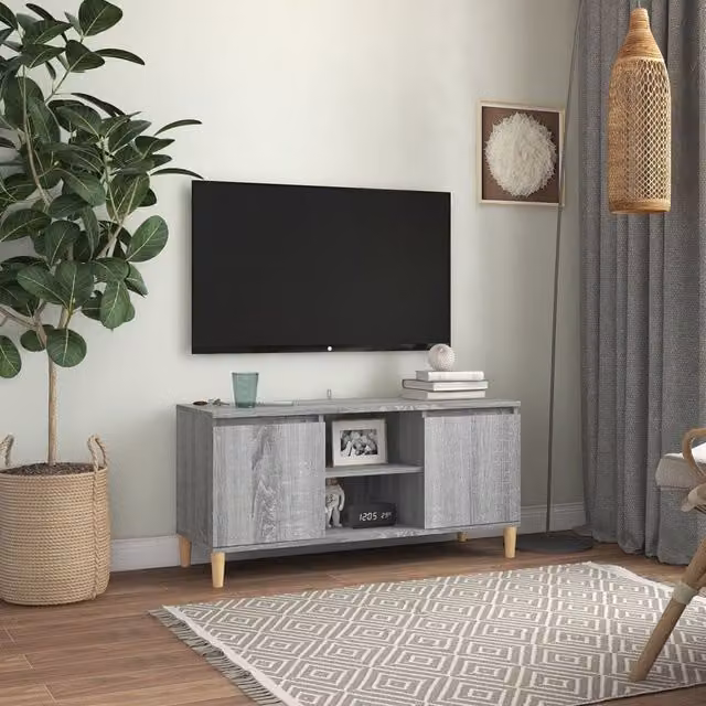 Berkfield Home TV Cabinet in Grey Sonoma with Solid Wood Legs, W: 103.5 cm, D: 35 cm, H: 50 cm – 1