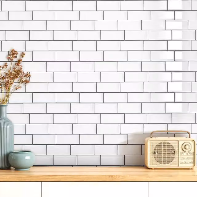 Livingandhome Set of 10 Self Adhesive 3D Tile Look Wallpaper Stickers, White, W: 29.4 cm, H: 21.4 cm