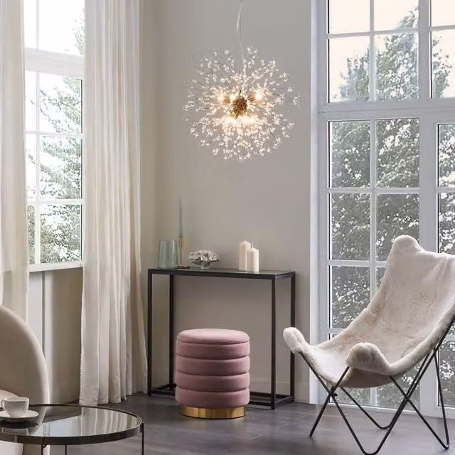 Wyld and Coco Crystaal 8-Light Crystal Bead Pendant Lamp with Gold Base
