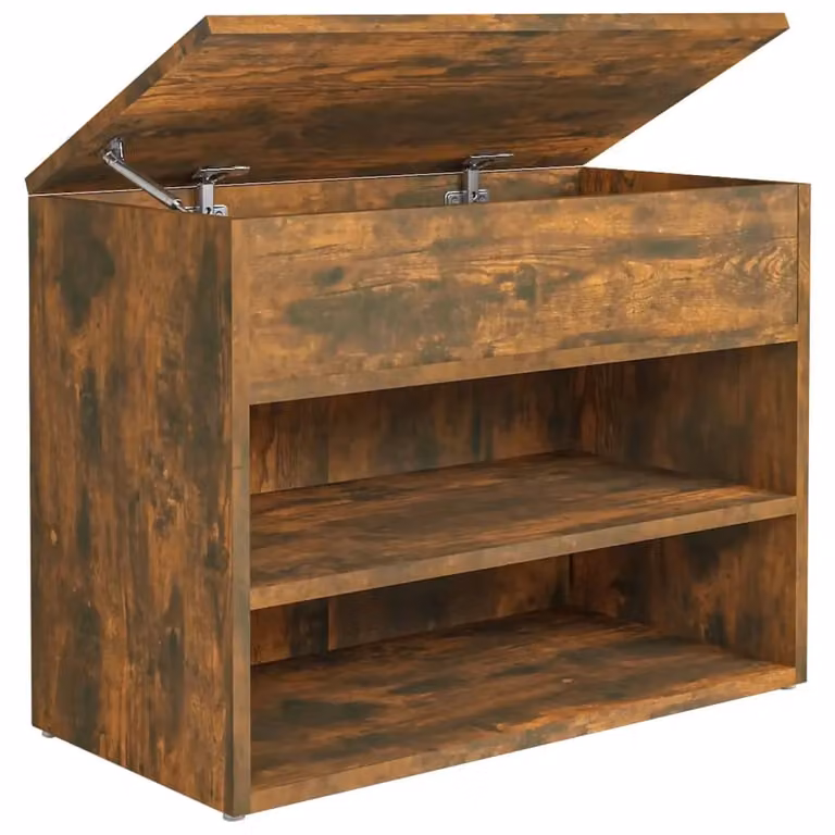 Berkfield Home Shoe Bench in Smoked Oak Brown, W/D/H: 60 x 30 x 45 cm