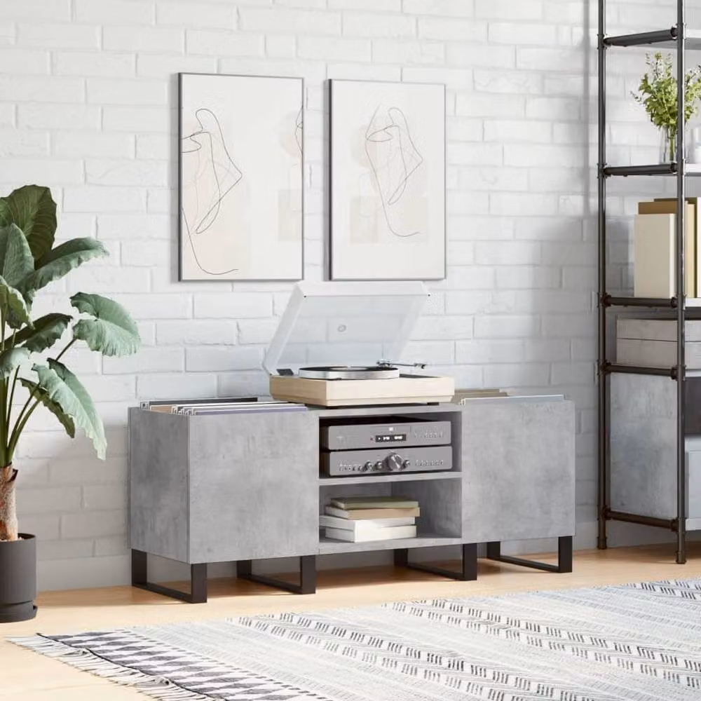 Berkfield Home Record Cabinet in Concrete Grey, W/D/H: 121 x 38 x 48 cm – 2
