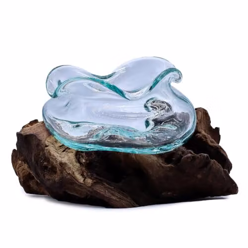 Ancient Wisdom Handmade Molten Recycled Glass Wavy Bowl in Transparent