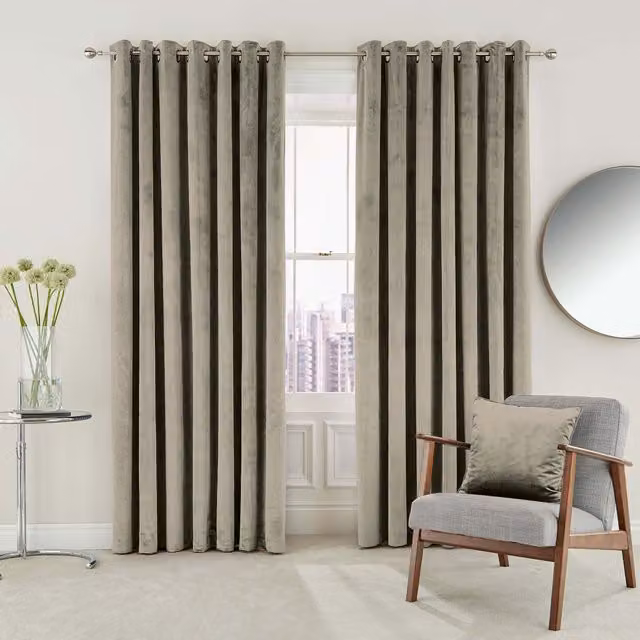 Helena Springfield Escala Opaque Eyelet Curtains in Beige and Silver, W: 229 cm, H: 229 cm – 3