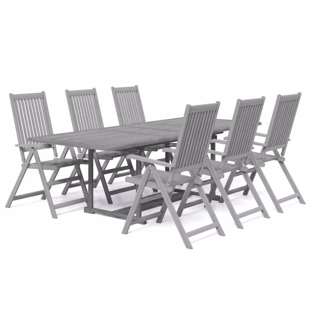 Berkfield Home 7 Piece Acacia Wood Garden Dining Set in Grey – 2
