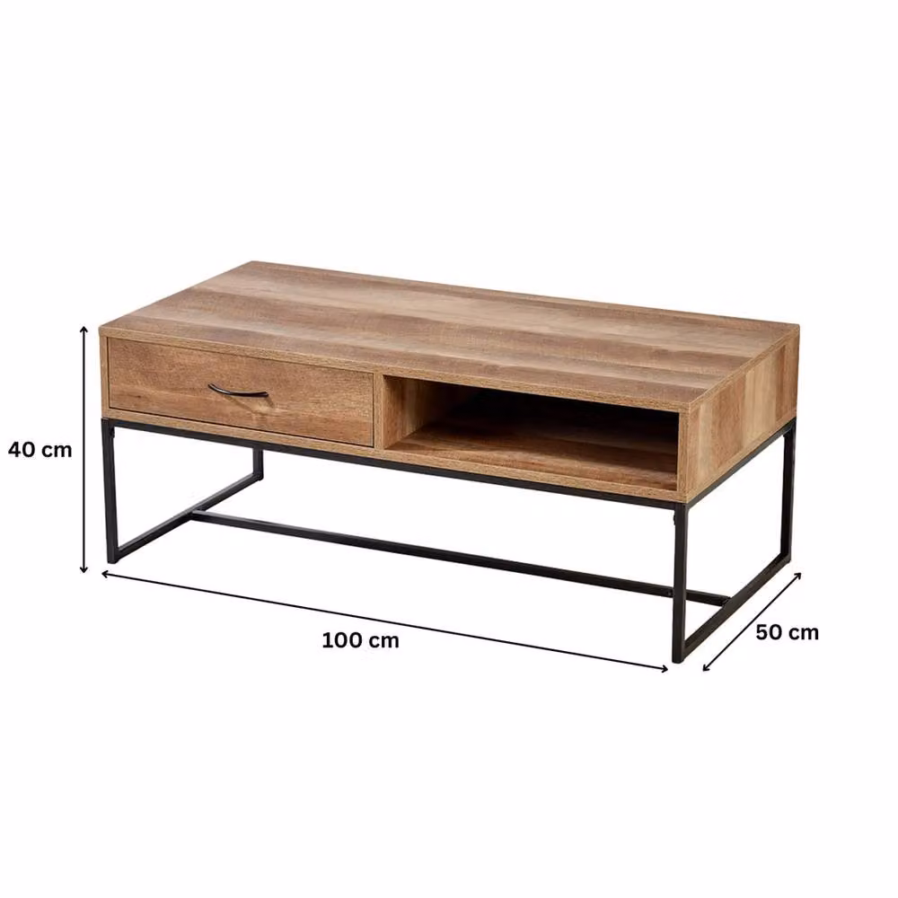 FORGEVIO Industrial Coffee Table with Storage Organiser in Brown Oak Effect and Black Metal – 2