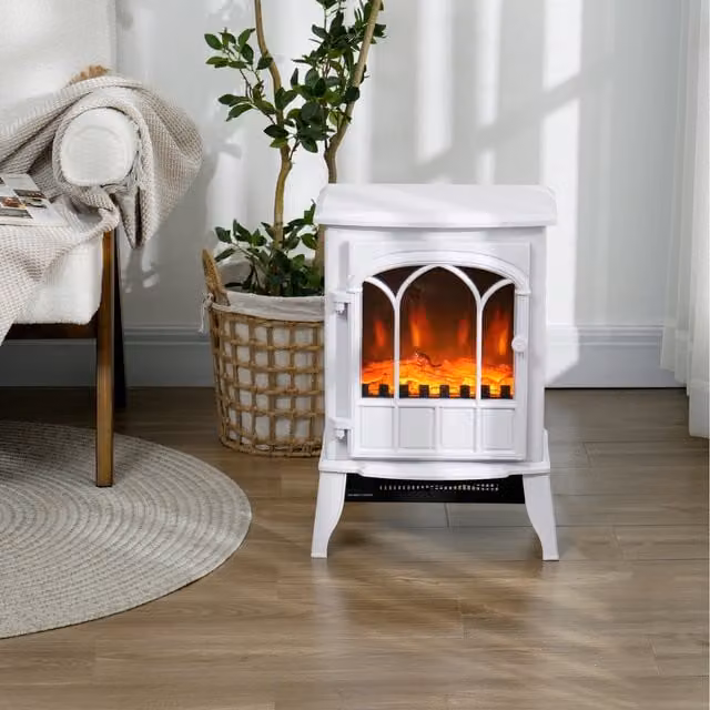 HOMCOM Freestanding Electric Fireplace Heater Black and White Stove with LED Flame Effect