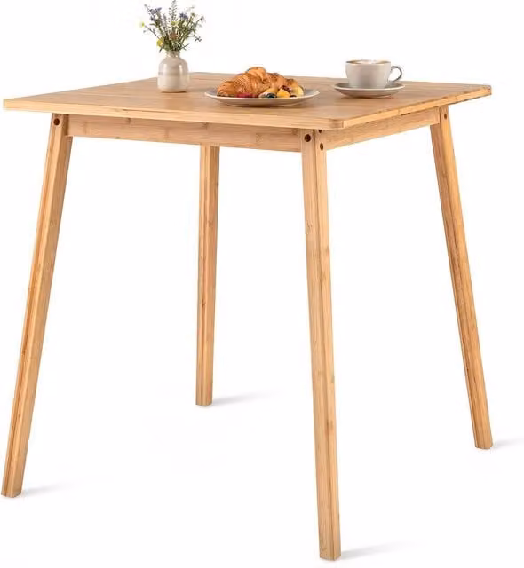 Gymax Square Bamboo Dining Table in Natural Wood for 2-4 People