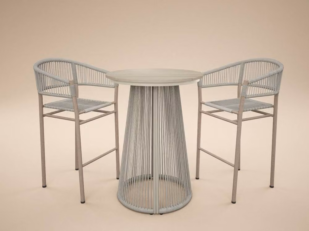 Solace+Co Hana Round Bar Table and Lita Chairs Garden Set in White – 2