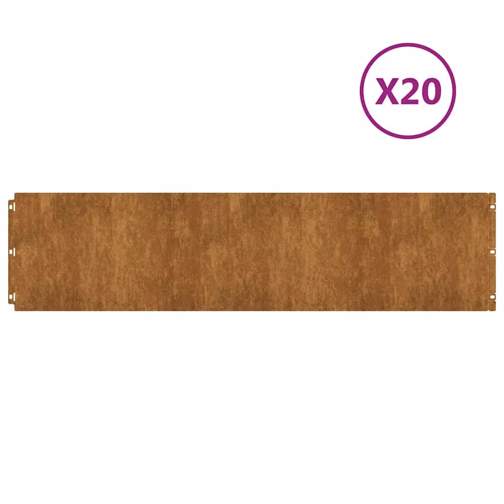Berkfield Home Lawn Edgings, 20 Pieces, Brown Weathering Steel, H x W: 103 x 25 cm – 2