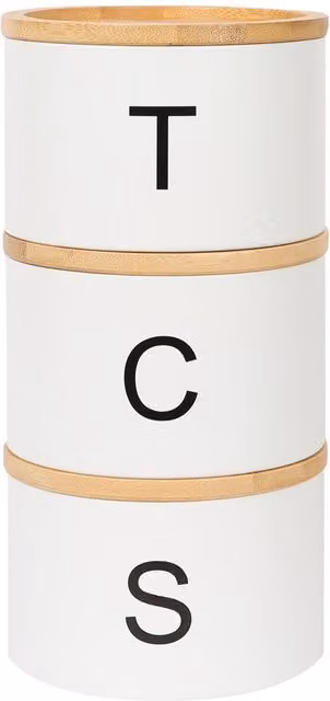Harbour Housewares 3pc Airtight Stacking Canister Set with Bamboo Lids in White