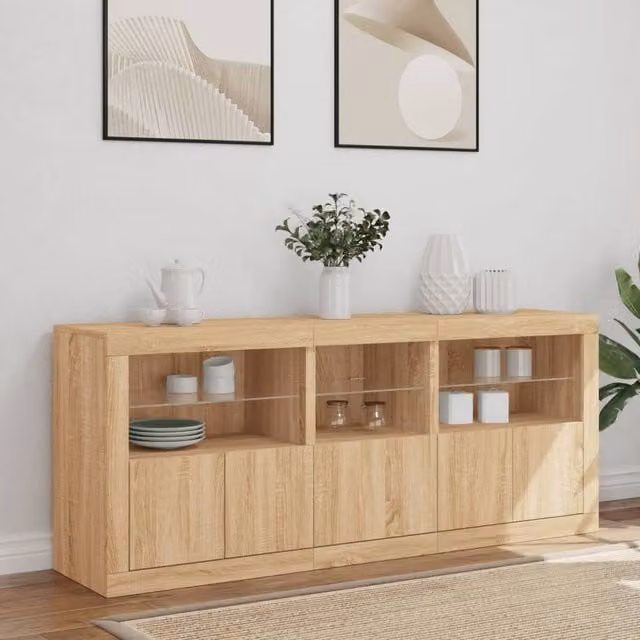 Berkfield Home Sonoma Oak Sideboard with Integrated LED Lights in Tan, W/D/H: 162 x 37 x 67 cm – 1