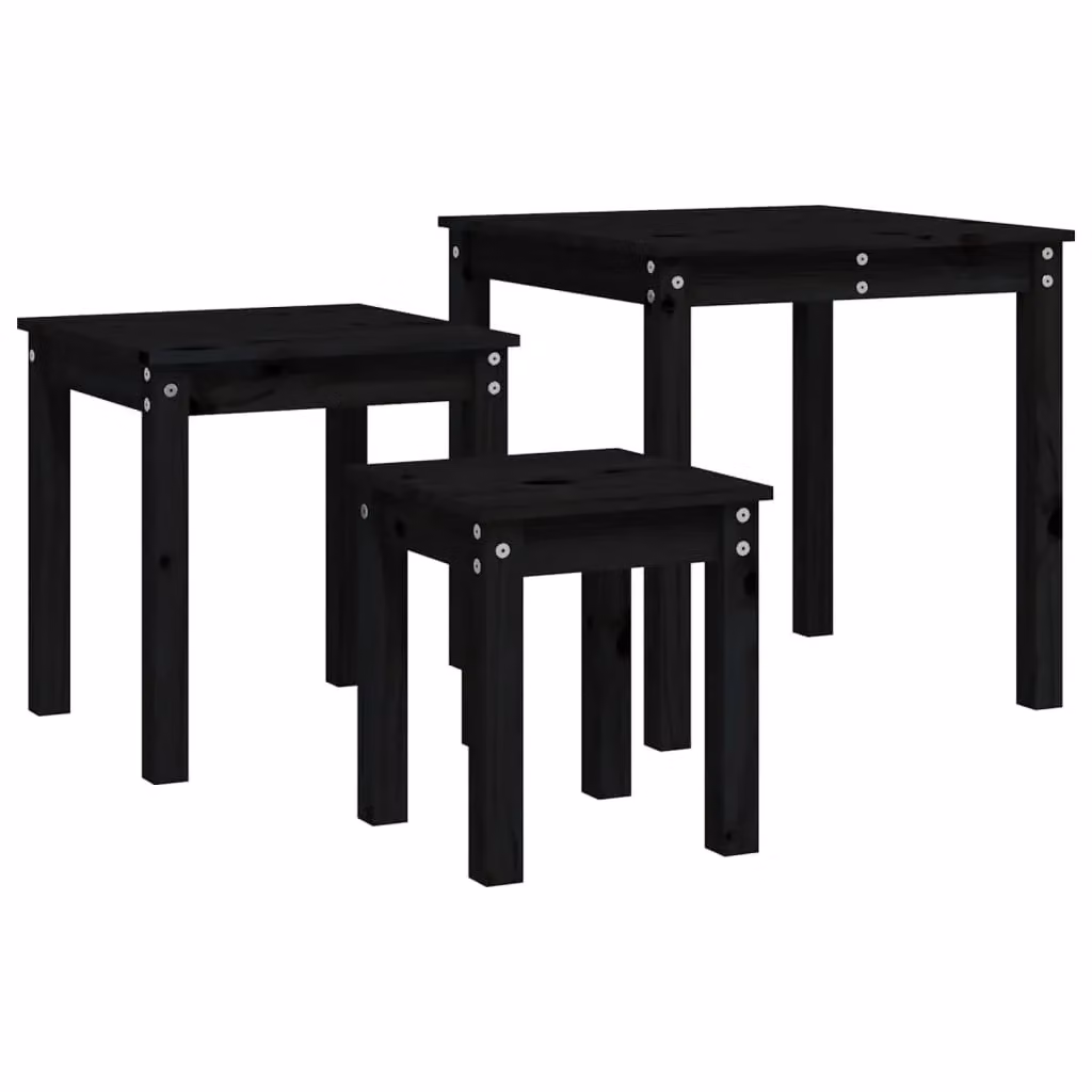 Berkfield Home Nesting Tables, Set of 3, Black Solid Pine Wood – 4