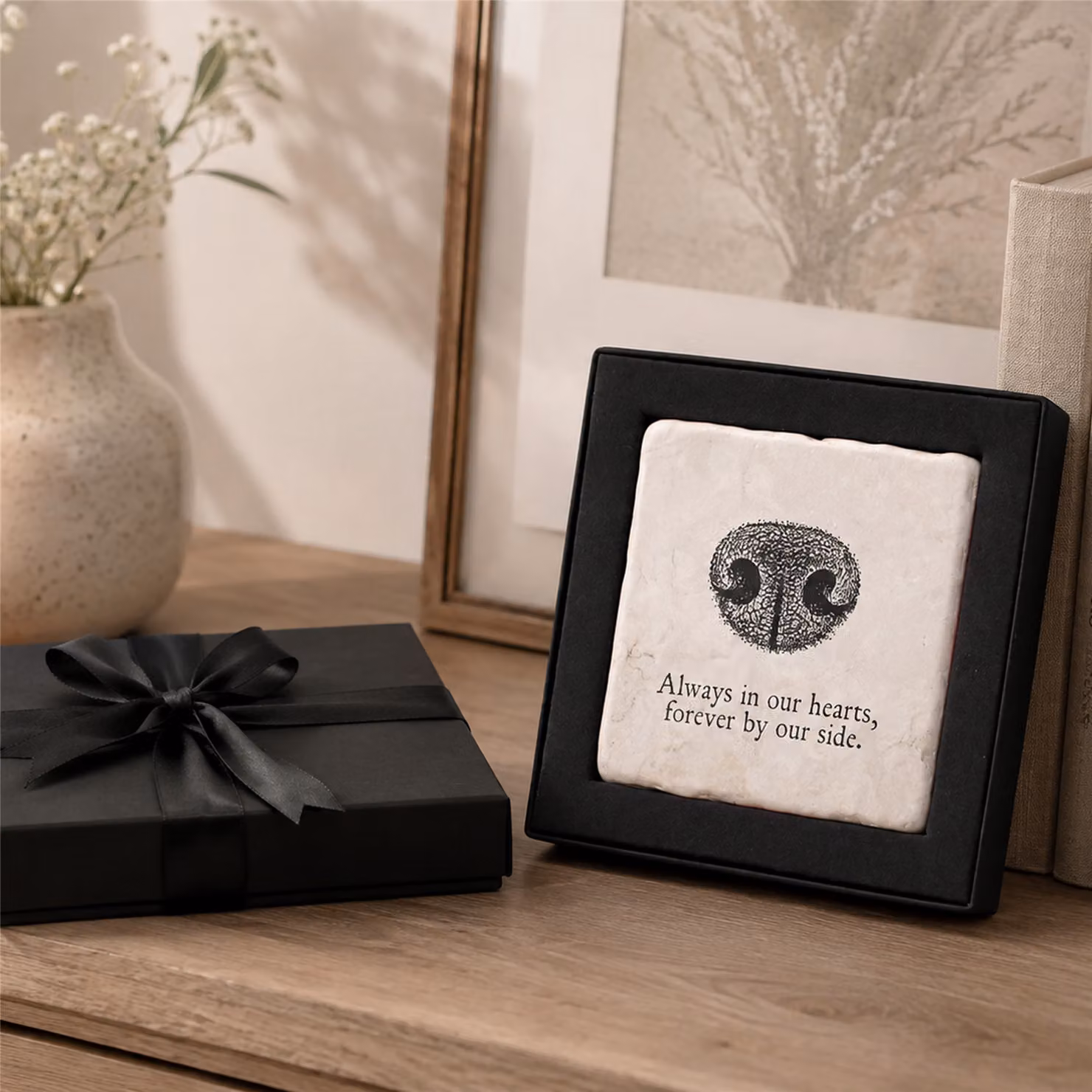 Purely Home Flat-Nosed Dog Print Marble Coaster Gift Box, Black – 4