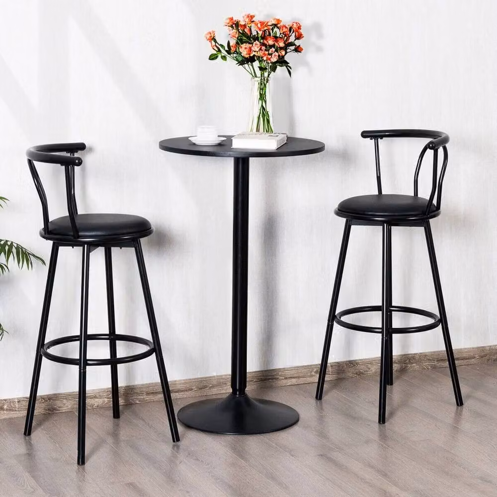 VOGREX Round Bistro Pub Bar Counter Table in Black with Fixed Top and Stable Base – 5