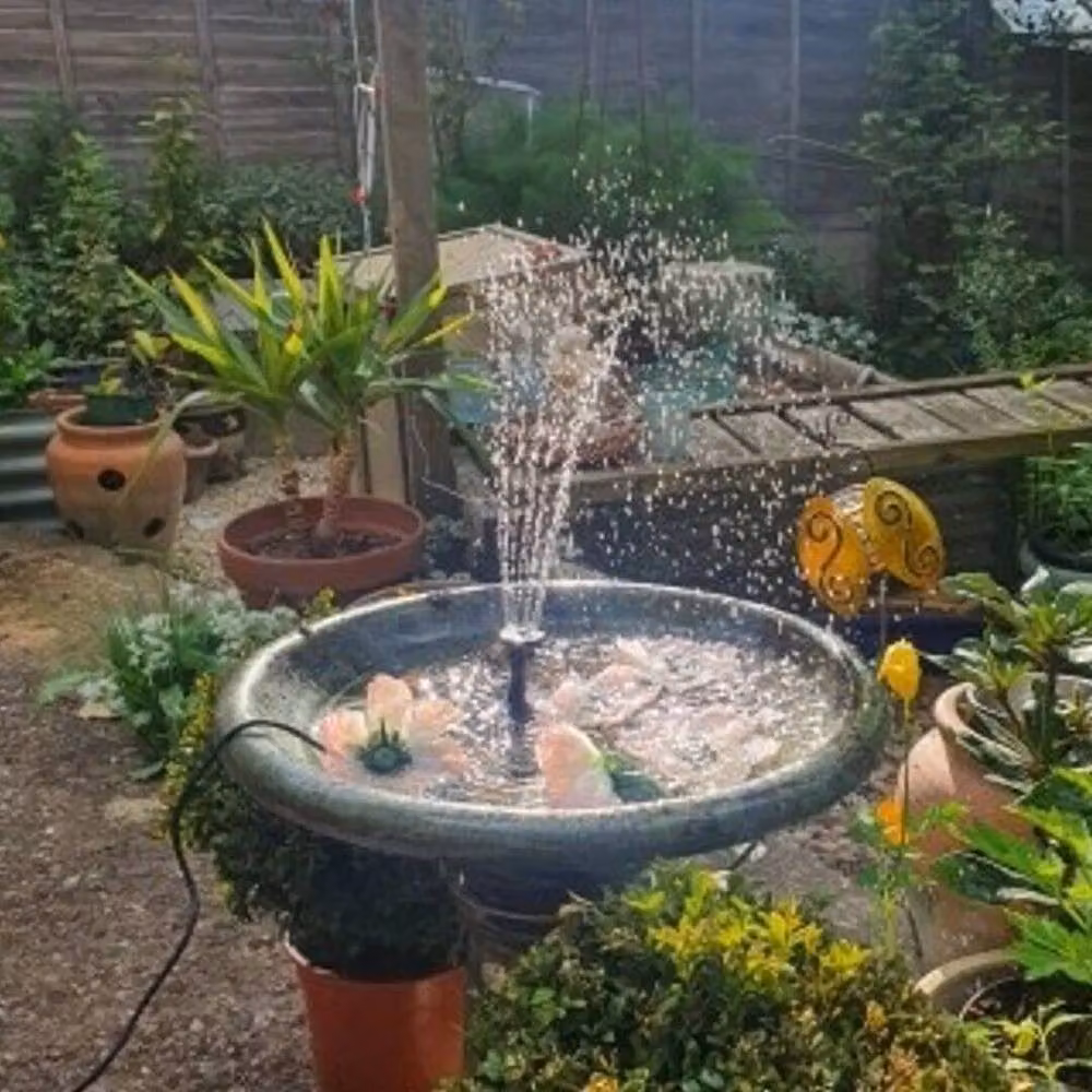 FLAVORA Solar Round Garden Pool Pond Aquarium Fountain Decor in Black – 5