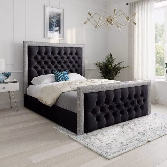 Casani Thorpe Upholstered Black Velvet Designer Bed Frame W/D/H: 180 x 200 cm