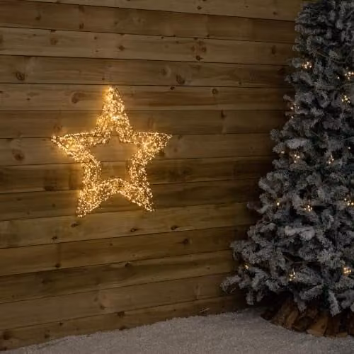 Samuel Alexander Gold Metal Christmas Star Light with 2400 Warm White LEDs and Timer, Height: 79 cm – 2