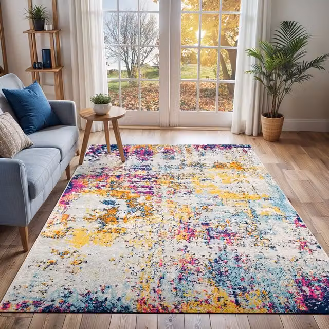 Livabliss Sunderland Abstract Blue and Grey Modern Marble Woven Rug, W: 200 cm, D: 275 cm