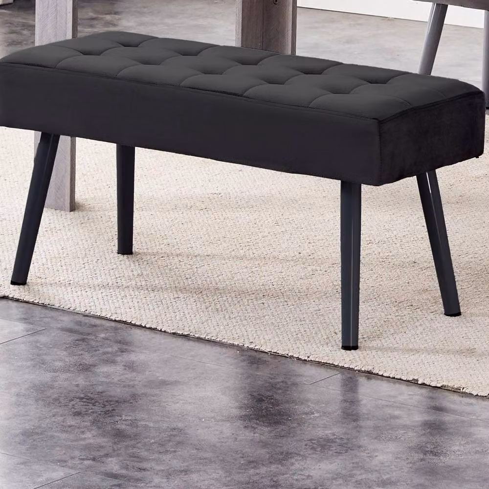 KOSY KOALA Black Velvet Padded Straight Dining Bench with Metal Frame, W/D/H: 100 x 36 x 47 cm – 3
