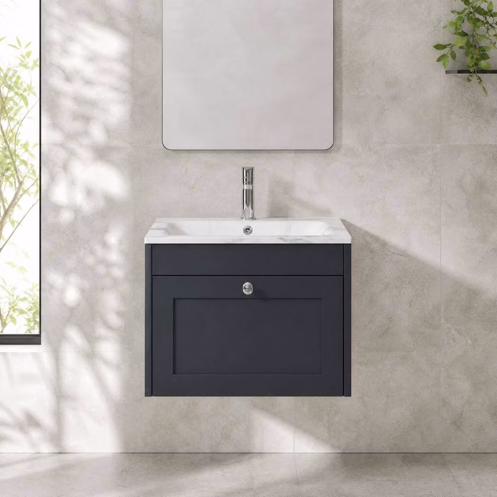 Balterley 600mm Wall Hung 1 Drawer Unit with Stone Basin, 1 Tap Hole, Dark Grey – 2