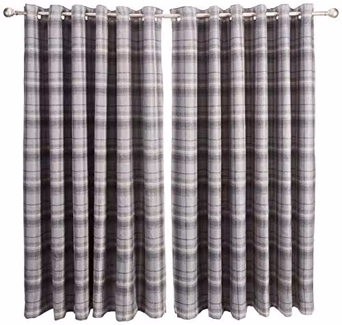 Sundour Carnoustie Checked Blackout Eyelet Curtains in Grey, W: 229 cm, D: 183 cm – 1