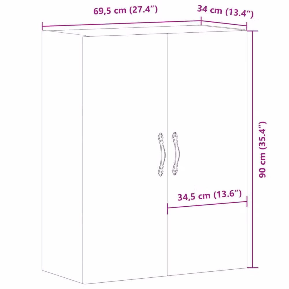 Berkfield Home Wall Mounted Rustic Cabinet in Brown, W/D/H: 69.5 x 34 x 90 cm – 7