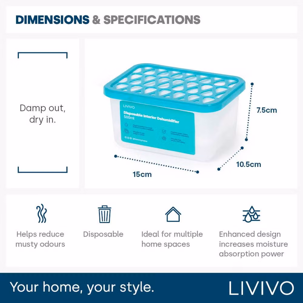 LIVIVO Disposable Dehumidifiers, Pack of 10, Blue, 500ml per unit – 8