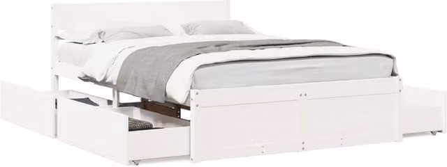 Berkfield Home White Solid Wood Pine Bed Frame with Drawers W/D/H: 140 x 190 cm