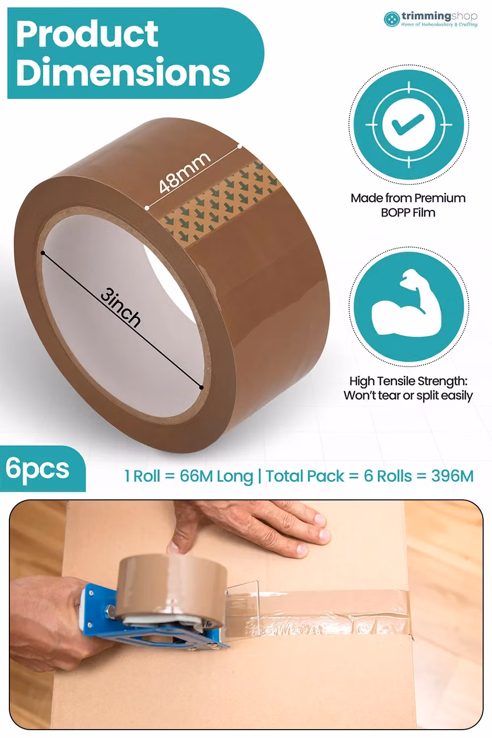 Neel Blue Brown Heavy-Duty BOPP Packing Tape, 6 Rolls, Width: 48 mm, Length: 66 m – 2