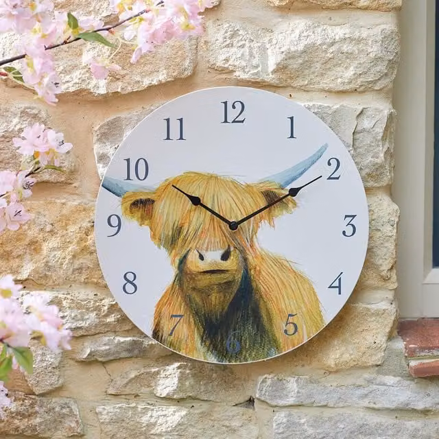 mysmartbuy Highland Cow Round Quartz Wall Clock, Multicolour, Diameter: 30 cm – 1