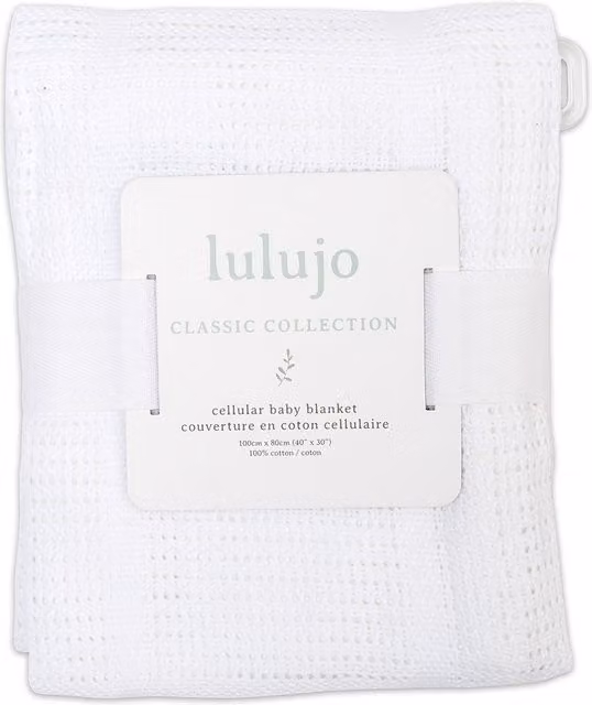 Lulujo White Cotton Cellular Baby Blanket, W: 80 cm x H: 100 cm