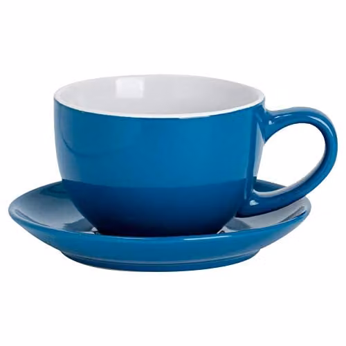 Argon Tableware Blue Stoneware Cappuccino Cup and Saucer Set, 250ml