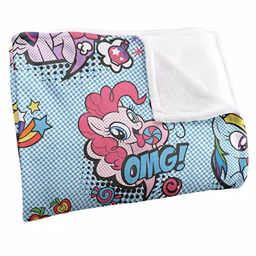 Hasbro My Little Pony Pop Art Pattern Super Soft Microfibre Throw Blanket, Multicolour and White, W: 152 cm, D: 127 cm – 2
