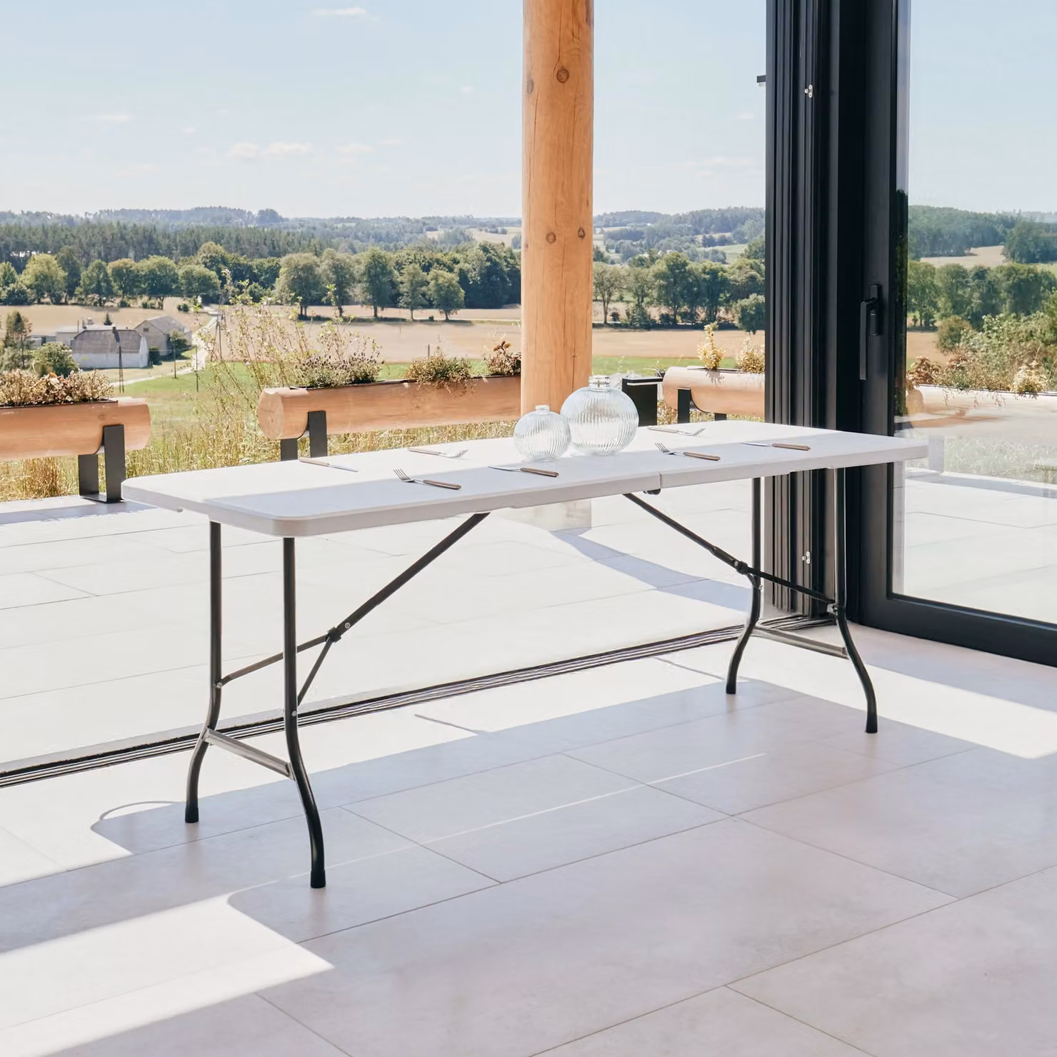 Novecrafto 6ft Folding Trestle Table with White Surface and Steel Frame, W: 180 cm, D: 70 cm, H: 72 cm – 2
