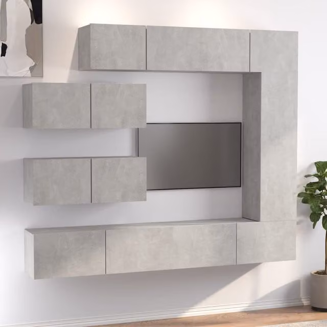 Berkfield Home 7 Piece Classic Wall Mounted TV Cabinet Set in Concrete Grey MDF with Integrated Lighting – 1