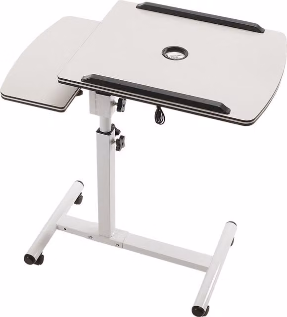 Livingandhome Height Adjustable Mobile Bed Table with Tilting Top and Castors, White