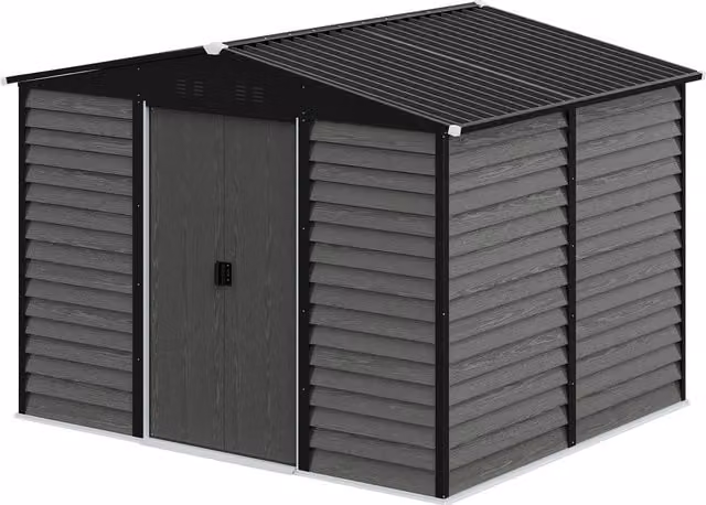 Lifeideas Apex Metal Garden Shed with Gable Roof and Double Doors in Matt Grey