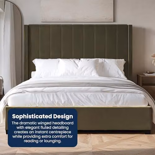 Flair Furnishings Tiggy Ottoman Bed with Winged Headboard, Khaki Green Velvet, W/D/H: 150 x 200 x 130 cm – 4