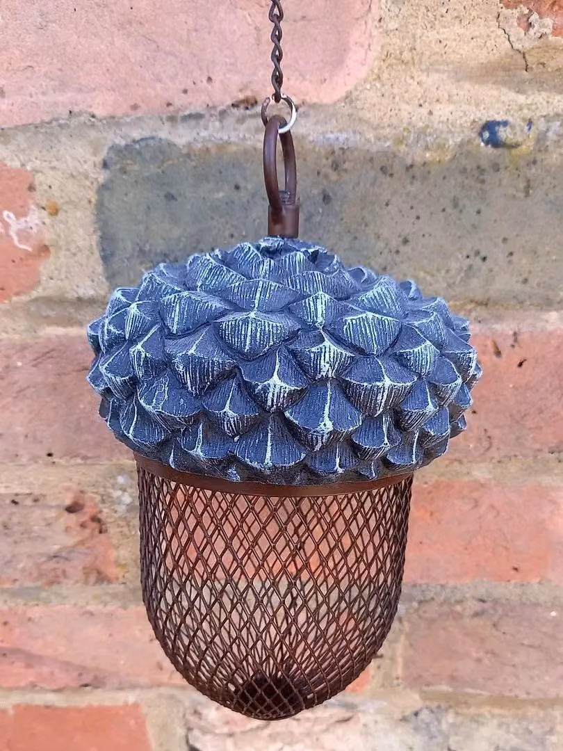Inspirational Gifting Silver Hanging Acorn Bird Feeder with Metal Wire Mesh for Peanuts or Seeds – 2