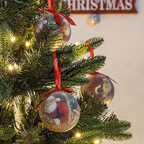 The Christmas Workshop Set of 14 Classic Santa Red and Green Christmas Baubles, Diameter: 7.5 cm – 5
