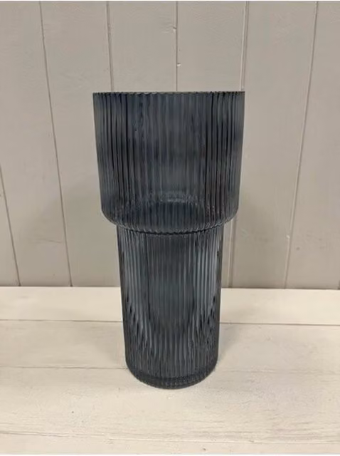 KDMD Blue Ribbed Tall Glass Vase