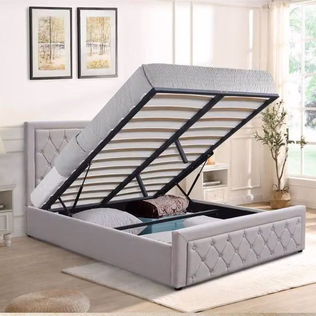 Kosy Koala 4ft6 Double Ottoman Storage Bed in Grey Velvet with Memory Foam Mattress (W/D/H: 140 x 200 x 109 cm) – 1