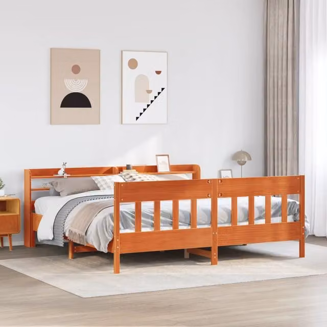 Berkfield Home Rustic Waxed Pine Bed Frame in Brown, W/D/H: 200 x 200 cm – 1