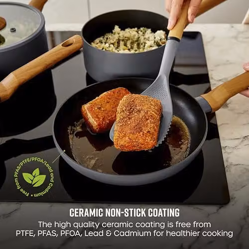 Swan Nordic 4-Piece Ceramic Pan Set in Grey with Aluminium and Glass Lids – 3