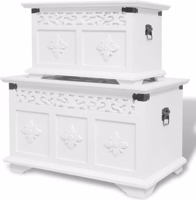 Berkfield Home Two Piece Lacquered White Pine Storage Chest Set
