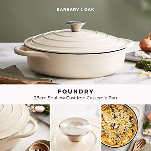Tower Enamelled Cast Iron Shallow Casserole Pan, Cream – 2