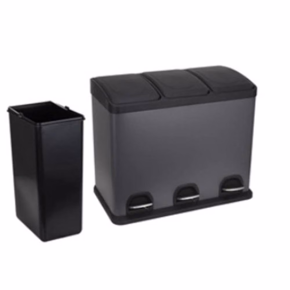 Hinsinc 45L Triple Compartment Stainless Steel Pedal Bin in Black – 3
